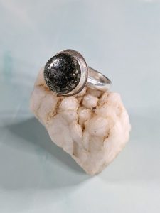 fine silver ring with round pyrite